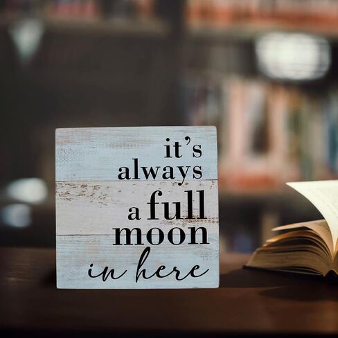 Funny Bathroom Sign Bathroom Decor Desk Decor Wooden Box Sign Rustic Wood Block Plaque Box Sign for Home Farmhouse Office Restroom Toilet Shelf Table Decoration It's Always a Full Moon in Here Sign in Saudi Arabia