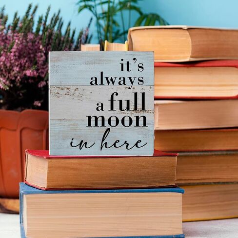 Funny Bathroom Sign Bathroom Decor Desk Decor Wooden Box Sign Rustic Wood Block Plaque Box Sign for Home Farmhouse Office Restroom Toilet Shelf Table Decoration It's Always a Full Moon in Here Sign in Saudi Arabia