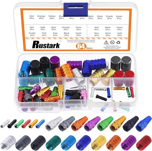 64Pcs 3 Styles Tire Valve Cap Assortment Kit, 10 Colors Aluminum Alloy Tire Valve Stem Caps, 10 Colors Presta Valve Caps and 6 Colors Bike Cable End Caps for Car Truck Bicycle Bike in Saudi Arabia