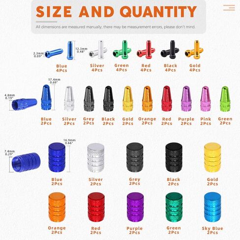 64Pcs 3 Styles Tire Valve Cap Assortment Kit, 10 Colors Aluminum Alloy Tire Valve Stem Caps, 10 Colors Presta Valve Caps and 6 Colors Bike Cable End Caps for Car Truck Bicycle Bike in Saudi Arabia
