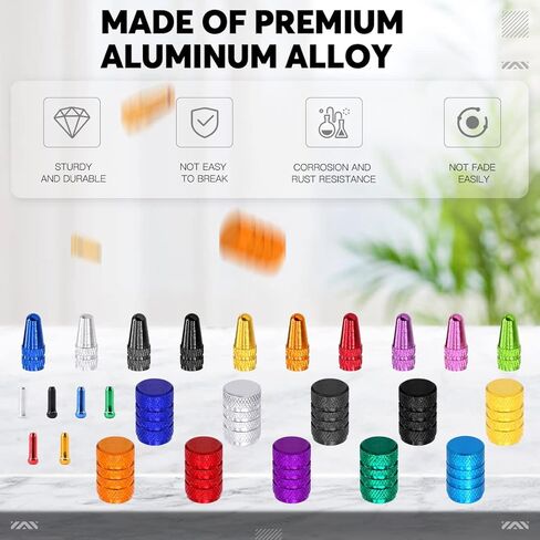 64Pcs 3 Styles Tire Valve Cap Assortment Kit, 10 Colors Aluminum Alloy Tire Valve Stem Caps, 10 Colors Presta Valve Caps and 6 Colors Bike Cable End Caps for Car Truck Bicycle Bike in Saudi Arabia
