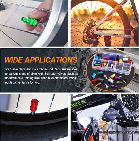 64Pcs 3 Styles Tire Valve Cap Assortment Kit, 10 Colors Aluminum Alloy Tire Valve Stem Caps, 10 Colors Presta Valve Caps and 6 Colors Bike Cable End Caps for Car Truck Bicycle Bike in Saudi Arabia
