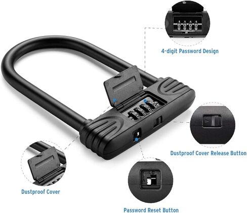 قفل الدراجة على شكل حرف U، قفل دراجة 16 مم شديد التحمل، قفل على شكل حرف U مع قفل على شكل حرف U، أقفال دراجة مضادة للسرقة لدراجة الطريق والدراجة الجبلية والدراجة الكهربائية والدراجة القابلة للطي، الدعامة غير متضمنة in Kuwait