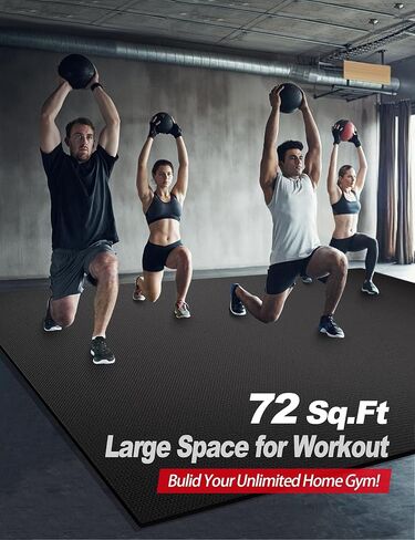12' x 6' x 7mm Extra Large Exercise Mat, [72 Sq.Ft] Heavy-Duty & Extreme Non Slip Gym Flooring for Home Gym, Pro Gym Mat for Home Workout & Exercise Equipment, Shoe-Friendly Thick Workout Mat in Saudi Arabia