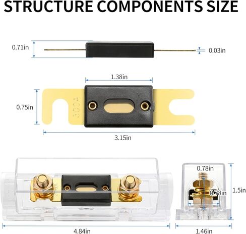 حامل فيوز Anl 300 أمبير، حامل فيوز بقياس 0/2/4 من Huazu مع صمامات 300 أمبير، لنظام الصوت والفيديو (عبوتان) in Kuwait