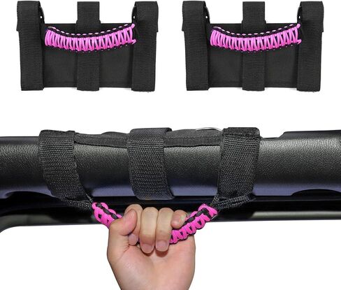 JeCar Grab Handles for Jeep Wrangler, Heavy Duty Roll Bar Grab Handles Compatible with Jeep Wrangler 1955-2023 CJ YJ TJ JK JL & 2020-2023 Gladiator JT, Pink in Saudi Arabia