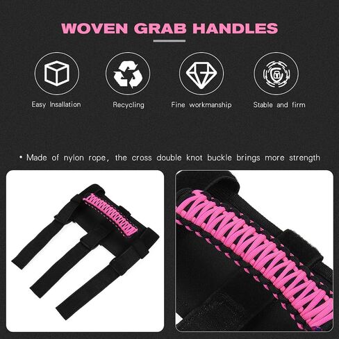 JeCar Grab Handles for Jeep Wrangler, Heavy Duty Roll Bar Grab Handles Compatible with Jeep Wrangler 1955-2023 CJ YJ TJ JK JL & 2020-2023 Gladiator JT, Pink in Saudi Arabia
