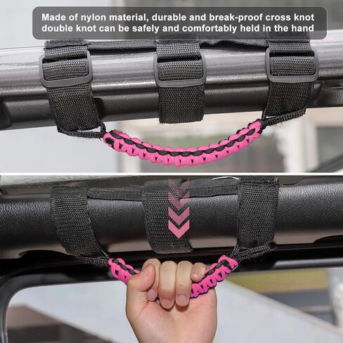 JeCar Grab Handles for Jeep Wrangler, Heavy Duty Roll Bar Grab Handles Compatible with Jeep Wrangler 1955-2023 CJ YJ TJ JK JL & 2020-2023 Gladiator JT, Pink in Saudi Arabia