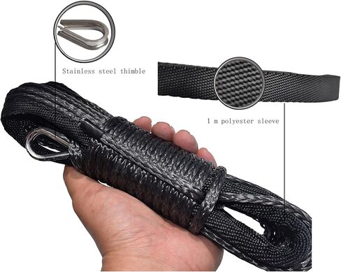 Winch Rope 3/16 inch Synthetic Winch Rope for Electronic Winch on ATV/UTV/Snowmobile with Sleeve and Thimble (3/16''x50feet, Black) in Saudi Arabia