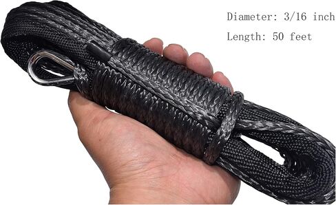 Winch Rope 3/16 inch Synthetic Winch Rope for Electronic Winch on ATV/UTV/Snowmobile with Sleeve and Thimble (3/16''x50feet, Black) in Saudi Arabia