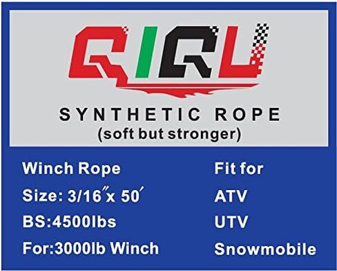 Winch Rope 3/16 inch Synthetic Winch Rope for Electronic Winch on ATV/UTV/Snowmobile with Sleeve and Thimble (3/16''x50feet, Black) in Saudi Arabia