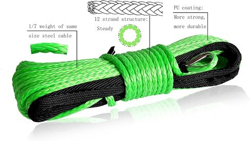 Winch Rope 3/16 inch Synthetic Winch Rope for Electronic Winch on ATV/UTV/Snowmobile with Sleeve and Thimble (3/16''x50feet, Black) in Saudi Arabia