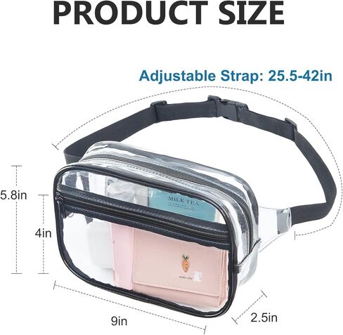 حقيبة خصر شفافة مقاومة للماء معتمدة من كلير فاني باك للنساء والرجال، مع حزام قابل للتعديل للرياضة والشاطئ والمناسبات والحفلات الموسيقية، باللون الأسود in Kuwait