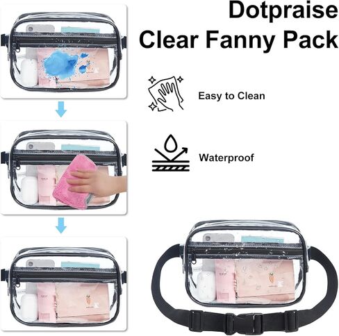 حقيبة خصر شفافة مقاومة للماء معتمدة من كلير فاني باك للنساء والرجال، مع حزام قابل للتعديل للرياضة والشاطئ والمناسبات والحفلات الموسيقية، باللون الأسود in Kuwait