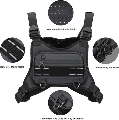 حقيبة صدر رياضية للرجال والنساء، حقيبة صدر EDC خفيفة الوزن، حامل هاتف سترة الجري مع مساحة تخزين إضافية للتمرينات والسفر وركوب الدراجات النارية (أسود) in Kuwait