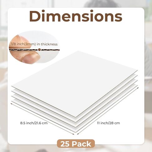 أوراق من الورق المقوى المموج، 8.5 × 11 بوصة من الورق المقوى المسطح، مربعات من الورق المقوى السميك للتغليف والبريد والحرف اليدوية، عبوة من 25 قطعة (أبيض) in Kuwait