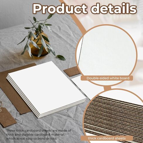 أوراق من الورق المقوى المموج، 8.5 × 11 بوصة من الورق المقوى المسطح، مربعات من الورق المقوى السميك للتغليف والبريد والحرف اليدوية، عبوة من 25 قطعة (أبيض) in Kuwait