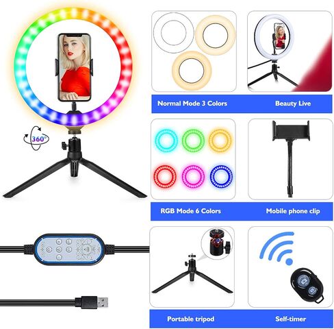 10.2" Eye Protection Desktop Ring Light/9 Color Select/RGB Dimmable Colorful Discoloration/Dancing Flash & Live Stream Party Selfie Ring Light in Saudi Arabia