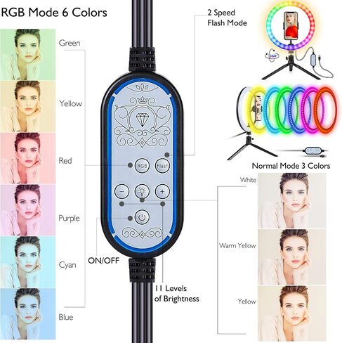 10.2" Eye Protection Desktop Ring Light/9 Color Select/RGB Dimmable Colorful Discoloration/Dancing Flash & Live Stream Party Selfie Ring Light in Saudi Arabia
