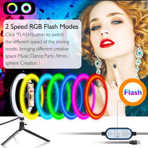 10.2" Eye Protection Desktop Ring Light/9 Color Select/RGB Dimmable Colorful Discoloration/Dancing Flash & Live Stream Party Selfie Ring Light in Saudi Arabia