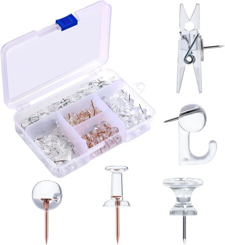 AIEX 125pcs Push Pins Set, Including Clear Plastic Push Pin Hook Pushpin Clip Push Pins Decorative Thumb Tacks with Stainless Steel Point Push Pins for Cork Board Bulletin Board Office Wall (5 Style) in Saudi Arabia