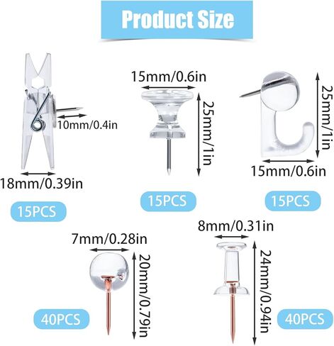 AIEX 125pcs Push Pins Set, Including Clear Plastic Push Pin Hook Pushpin Clip Push Pins Decorative Thumb Tacks with Stainless Steel Point Push Pins for Cork Board Bulletin Board Office Wall (5 Style) in Saudi Arabia