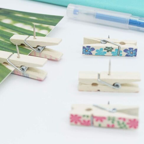 50 قطعة من دبابيس دبوس الدفع الخشبية المزخرفة، دبابيس الحرف الخشبية لألواح الفلين والأعمال الفنية (50) in Kuwait