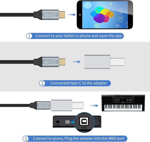 Duttek USB C to USB B Adapter 2Pack, USB C to Midi, USB C Female to USB B Male Adapter Connector for Printers, Mice, Keyboards, Eectric Pianos (Silver) in Saudi Arabia