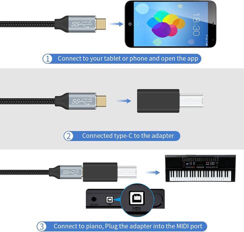 محول Duttek USB C إلى USB B 2 حزمة، USB C إلى Midi، موصل محول USB C أنثى إلى USB B ذكر للطابعات والفئران ولوحات المفاتيح والبيانو الكهربائي (فضي) in Saudi Arabia