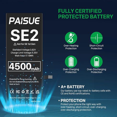 بطارية لهاتف iPhone SE الجيل الثاني، بطارية بديلة مطورة ذات سعة عالية للغاية جديدة 0 دورة لهاتف iPhone SE 2020 A2275 A2296 A2298 (ليست لهاتف iPhone SE 1st Gen) مع مجموعة أدوات الإصلاح in Saudi Arabia