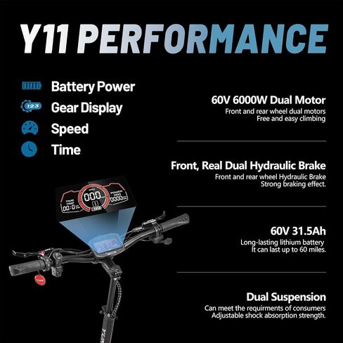 M YUME SCOOTER Y11PRO سكوتر كهربائي عالي الطاقة محركات مزدوجة 6000 واط حتى 50 ميل في الساعة 60 ميل 11 بوصة على الطرق الوعرة بدون إطار سكوتر رياضي قابل للطي مع مقعد منفصل in Saudi Arabia