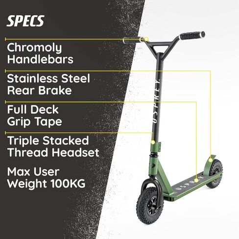 سكوتر Osprey Dirt Scooter، سكوتر للبالغين لجميع التضاريس مع إطارات مكتنزة للطرق الوعرة، أسود in Saudi Arabia
