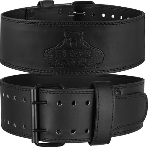 Bear Grips Leather Weightlifting Belt with Steel Buckle - 5mm Double Prong Weight Lifting Belt - 4" Wide Home Gym Equipment Adjustable Belt for Powerlifting Squat Deadlift, XS-XL in Saudi Arabia
