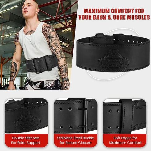 Bear Grips Leather Weightlifting Belt with Steel Buckle - 5mm Double Prong Weight Lifting Belt - 4" Wide Home Gym Equipment Adjustable Belt for Powerlifting Squat Deadlift, XS-XL in Saudi Arabia