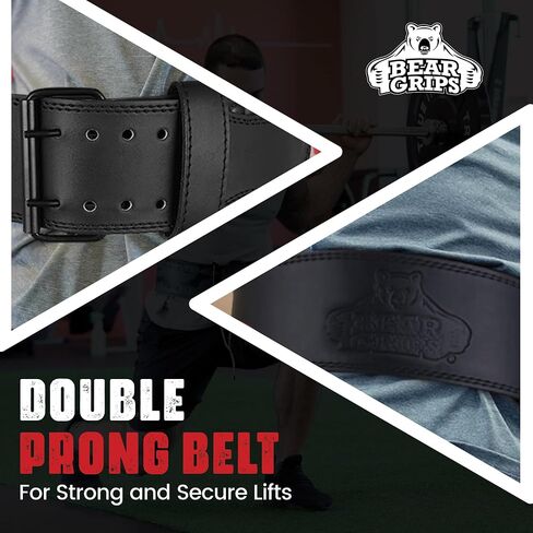 Bear Grips Leather Weightlifting Belt with Steel Buckle - 5mm Double Prong Weight Lifting Belt - 4" Wide Home Gym Equipment Adjustable Belt for Powerlifting Squat Deadlift, XS-XL in Saudi Arabia