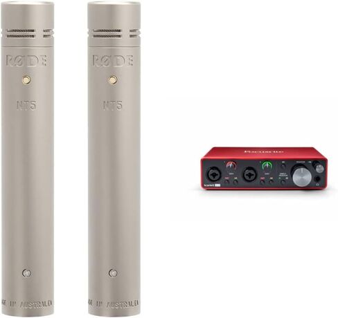 ميكروفون مكثف ذو غشاء صغير Rode NT5-S وواجهة صوت USB من الجيل الثالث Focusrite Scarlett Solo - دقة عالية، تسجيل بجودة الاستوديو، وجميع البرامج التي تحتاج إلى تسجيلها in Kuwait