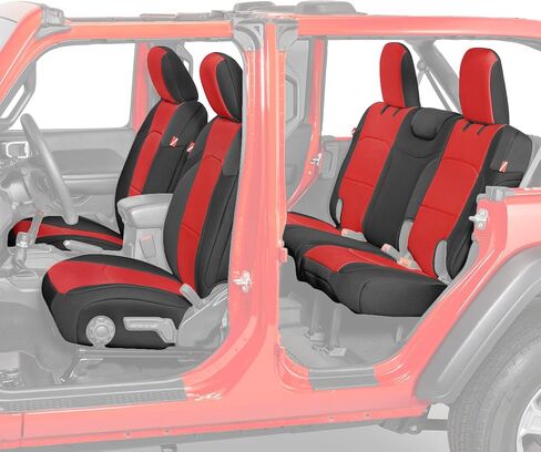 مجموعة غطاء مقعد Diver Down من النيوبرين - تناسب سيارة Jeep JL Unlimited ذات 4 أبواب 2018-2026 - مجموعة المقعد الأمامي والخلفي - ملاءمة مخصصة - ملمس وسادة مبطن ناعم (مع شعار جيب، فحمي، مع مسند للذراع) in Kuwait