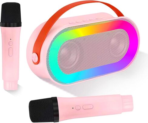 Mini Karaoke Machine for Adults and Kids, Portable Bluetooth Karaoke Speaker with Two Wireless Microphones, Birthday Gifts Toys for Girls Boys Family Home Party,Colorful LED Lights in Saudi Arabia