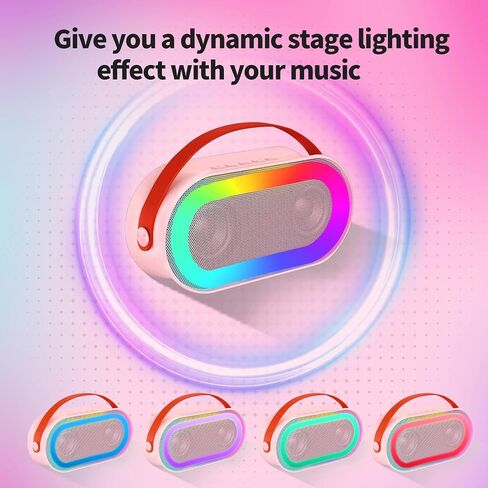 Mini Karaoke Machine for Adults and Kids, Portable Bluetooth Karaoke Speaker with Two Wireless Microphones, Birthday Gifts Toys for Girls Boys Family Home Party,Colorful LED Lights in Saudi Arabia