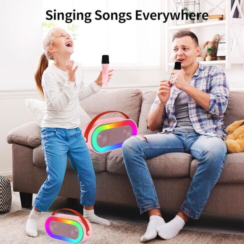 Mini Karaoke Machine for Adults and Kids, Portable Bluetooth Karaoke Speaker with Two Wireless Microphones, Birthday Gifts Toys for Girls Boys Family Home Party,Colorful LED Lights in Saudi Arabia