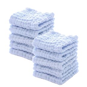 MUKIN Baby Washcloths - Natural Cotton Baby Wipes - Soft Newborn Baby Face Towel for Sensitive Skin- Baby Registry as Shower, 10 Pack 12x12 inches (Green,Blue,White)