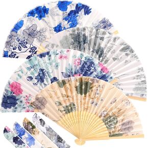 Zonon Handheld Floral Folding Fans Cherry Blossom Pattern Hand Held Fans Silk Bamboo Fans with Tassel Women's Hollowed Bamboo Hand Holding Fans for Women and Men (4 Pieces) in Kuwait