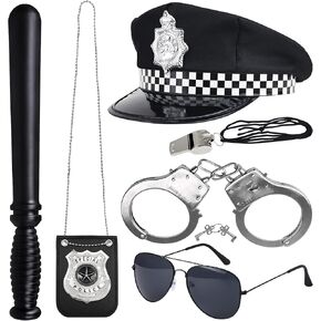 Orgoue 6PCS Police Costume Accessories, Cop Costume Accessories Police Costume Adult Women Girls Boys Kids Police Costume Policeman Hat, Sunglasses Handcuffs for Ages 6 and up for Halloween Cosplay
