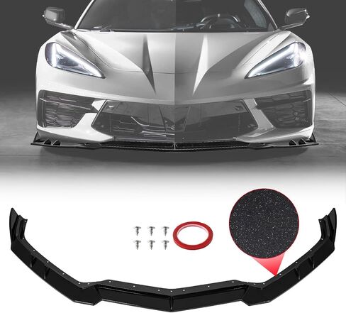 الشفة الأمامية مناسبة لسيارة Chevy شيفروليه كورفيت C8 Z51 2020 2021 2022 2023 2024، واقي حماية سفلي مقسم أمامي، مجموعة مقسم الشفاه المفسد من ألياف الكربون، 3 قطع in Kuwait