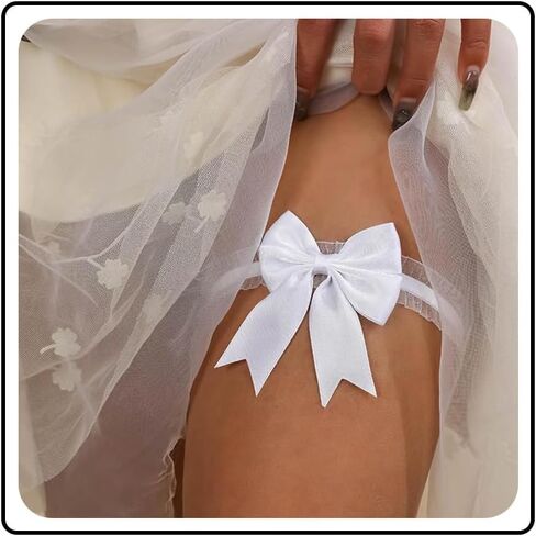 Wedding Garters for Bride White Lace Garter Belt Large Satin Bow Thigh Leg Ring Classic Handmade Stretch Toss Garter Party Porm Body Accessory for Women Teen Girls in Saudi Arabia