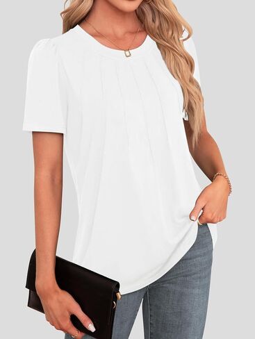 Womens Tops Dressy Casual Short Sleeve Shirts Summer Loose T Shirts Trendy Tops Pleated Tunic Blouses in Saudi Arabia