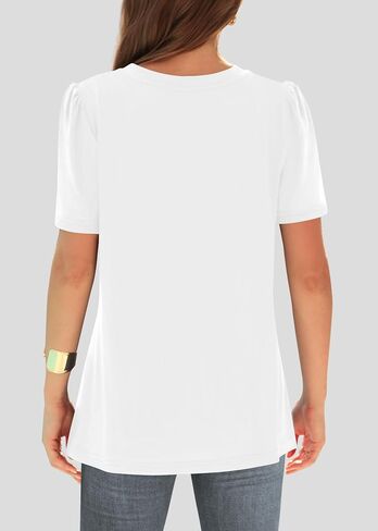 Womens Tops Dressy Casual Short Sleeve Shirts Summer Loose T Shirts Trendy Tops Pleated Tunic Blouses in Saudi Arabia