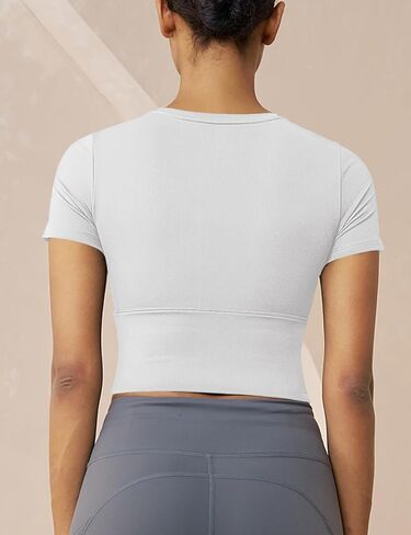 MAGCOMSEN Women's Crop Workout Tops Yoga Short Sleeve Athletic Shirts Cropped Slim Fit Gym Clothes Tight Tshirt Exercise in Kuwait