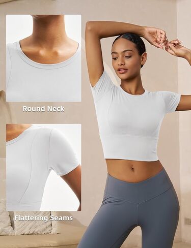 MAGCOMSEN Women's Crop Workout Tops Yoga Short Sleeve Athletic Shirts Cropped Slim Fit Gym Clothes Tight Tshirt Exercise in Kuwait