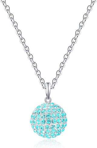 Gold Disco Ball Birthstone Necklace for Women,Sports Game Day Baseball Necklaces Disco Ball Jewelry Gifts (Ball Rainbow) in Saudi Arabia